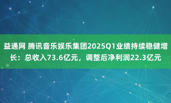 益通网 腾讯音乐娱乐集团2025Q1业绩持续稳健增长：总收入73.6亿元，调整后净利润22.3亿元